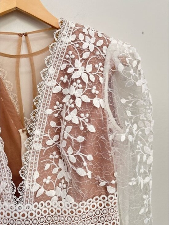 BRONX AND BANCO Megan Lace Long Sleeve Mini Dress | White | NWT - Picture 13 of 16